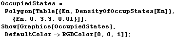 OccupiedStates = Polygon[Table[{En, DensityOfOccupStates[En]}, {En, 0, 3.3, 0.01}]] ; Show[Graphics[OccupiedStates], DefaultColor->RGBColor[0, 0, 1]] ; 